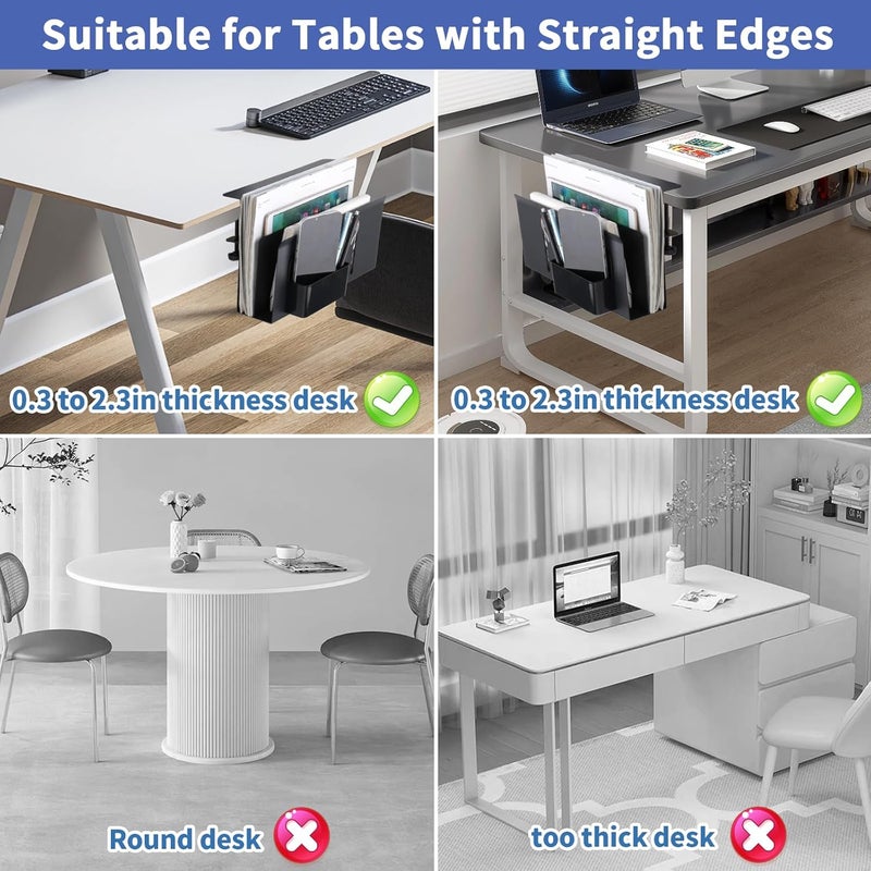 osseph 2 Tier Desk side storage, Desk Laptop Holder with Magnetic Pen Holder, No Drill Hanging Table Organizer for Office and Home Fits Flat Edge 0.3" to 2.3" - Image 4